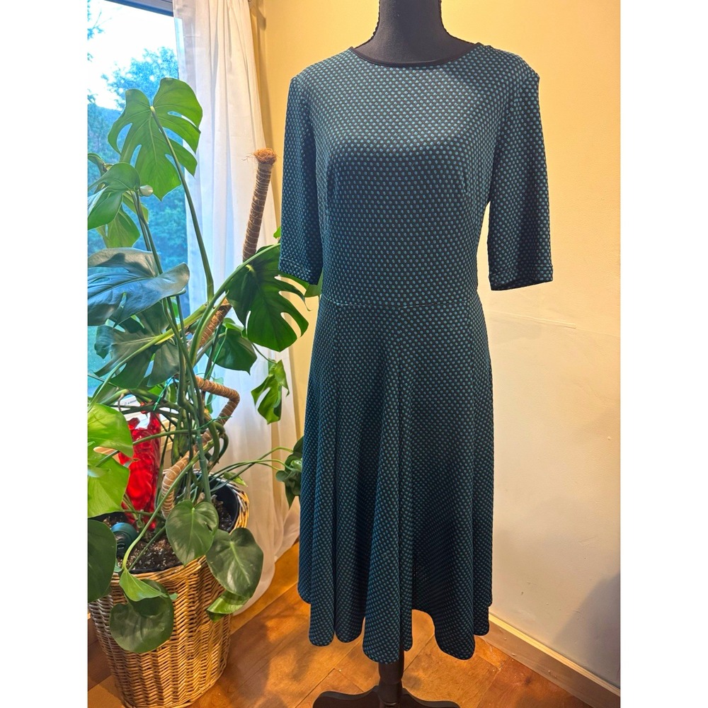 Vintage Dress Black Blue Polka Dot Fit & Flare Round Neck Half Sleeve Sz 10